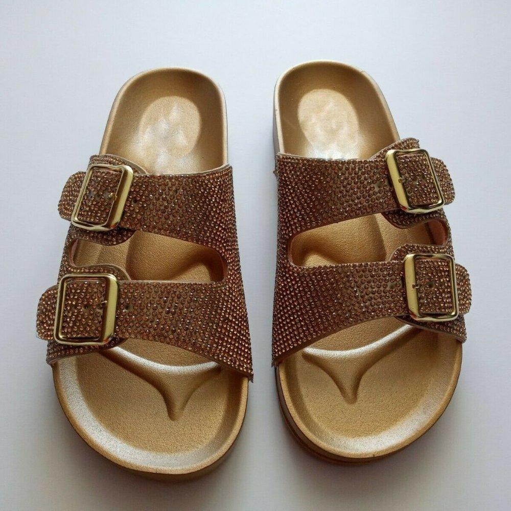 Women's  Sandals, Rhinestone Glitter, Gold
